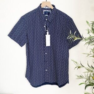 Level Ten Navy Slim Fit Short Sleeve Button Down Shirt Large